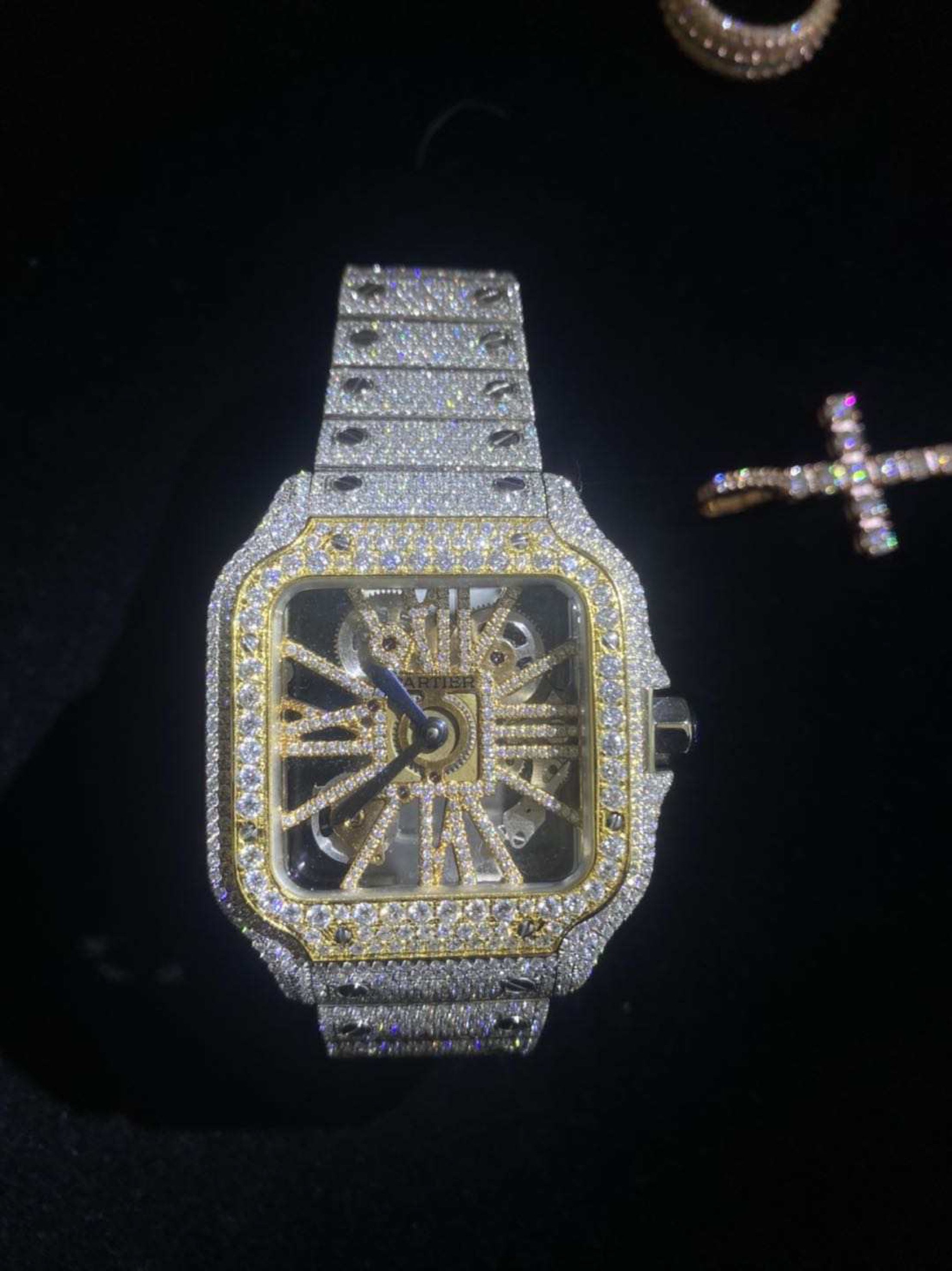 Moissanite Cartier Santos Skeleton Two Tone